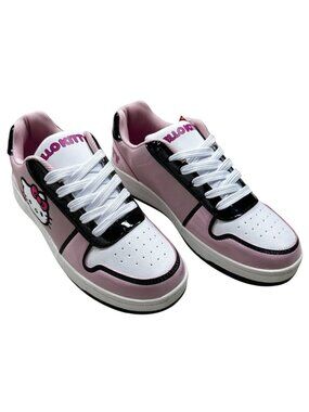 Hello Kitty Sneakers Womens Pink White Lace-Ups Embroidered Logo NEW
